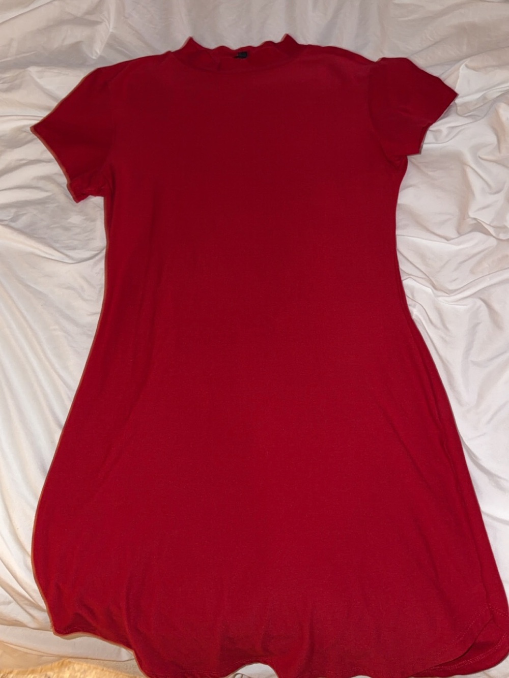 Red Short-Sleeve Crewneck Dress Top